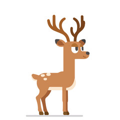 Simple Cartoon Deer with Antlers on White Background