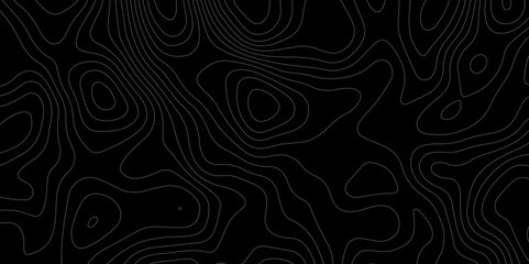 Abstract dark topographic contour lines on a black background. Minimalist elevation map pattern for modern tech, data visualization, or geographic design. Smooth flowing lines in organic shapes.