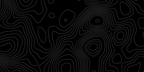 Abstract dark topographic contour lines on a black background. Minimalist elevation map pattern for modern tech, data visualization, or geographic design. Smooth flowing lines in organic shapes.