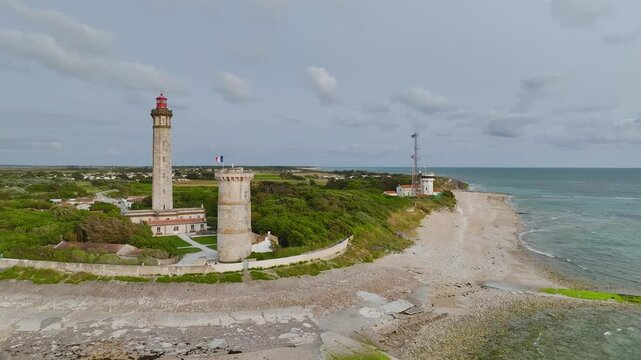 WHALE LIGHTHOUSE from a drone, Saint-Clement-des-Baleines, Atlantic, France, Europe