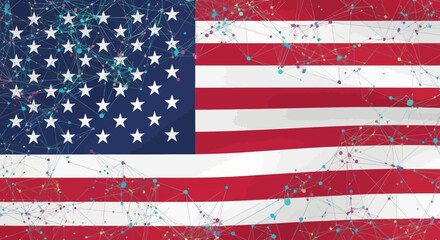 Fototapeta premium American Flag with Network Connections Digital USA Patriotism