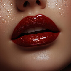 Obraz premium Woman's lips with water droplets.
