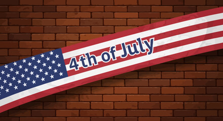 Patriotic 4th of July Banner Design American Flag on Brick Wall