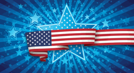 Patriotic American Flag Banner Design Stars and Stripes Background