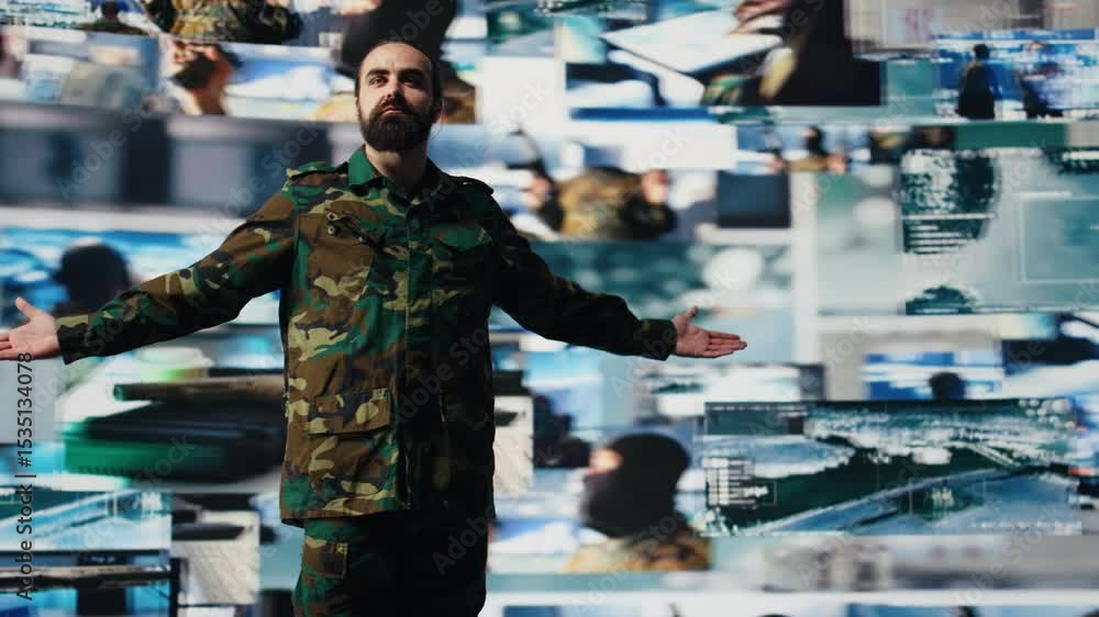 Aufkleber army officer works in national defense operations with digital tech and satellite data, using threat