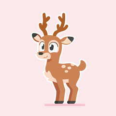 Cute Fawn Standing on Light Pink Background
