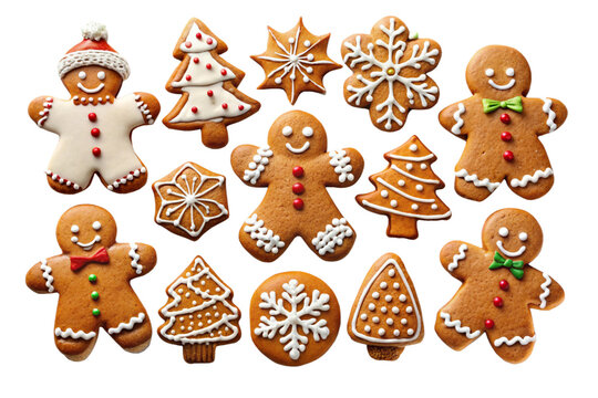 Festive gingerbread cookies isolated on a white background