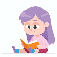 Girl with Purple Hair Reading Book Illustration