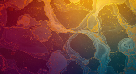 Abstract fluid art with a blend of vibrant colors and gold