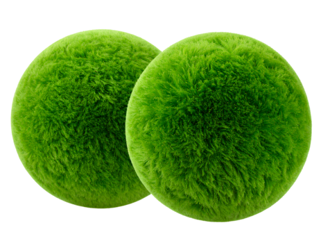 Pair of Soft Green Plush Fabric Balls with Fluffy Texture, isolated on transparent background