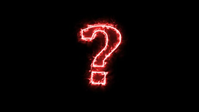 Animation of question mark with transparent background, neon red question mark sign animation on black background, 