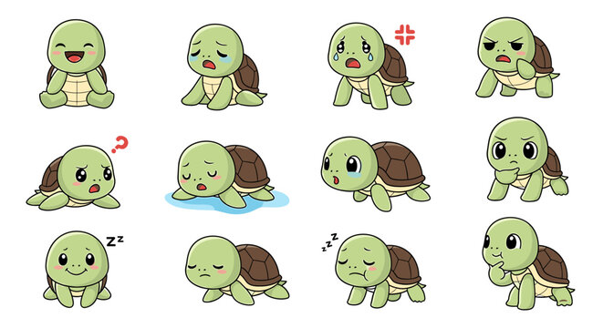 Cartoon turtle expressions set