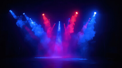 Dramatic stage lighting red blue smoke concert show