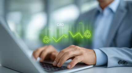 Businessman Analyzing CO2 Emission Reduction Strategies in Office