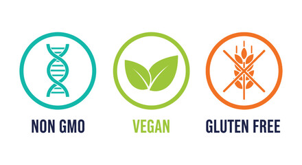Icons for non gmo vegan and gluten free food labels