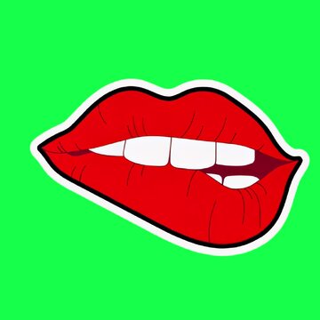 Bold pop art lips illustration animation, transparent 4K video, green screen