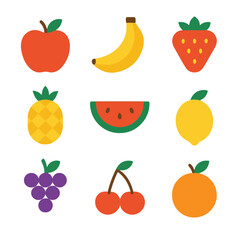 Colorful Fruit Icons: Healthy Food Illustration Collection