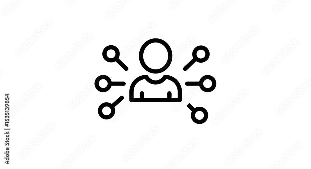 Poster line art illustration of a person connecting with multiple nodes