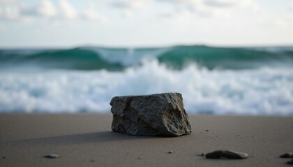 stone pedestal for products and cosmetics. Background sea