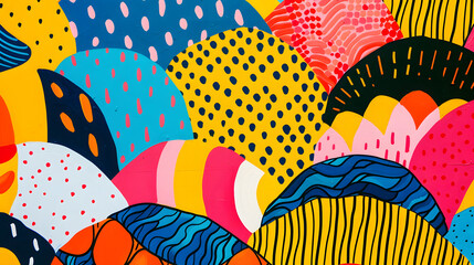 Vibrant abstract art featuring bold colors and playful patterns ideal for textile design wallpaper websites or social media backgrounds