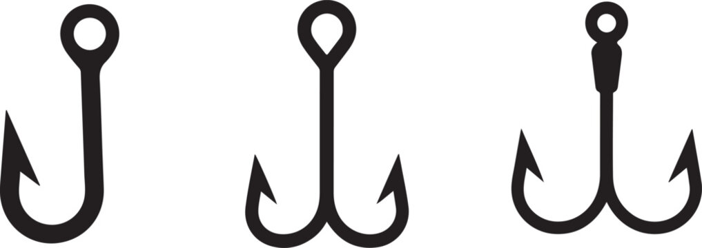 Fishing hooks set single double treble icons
