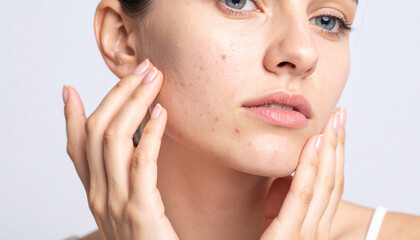 Young Woman with Acne Skin Problem Looking for Skincare Solution