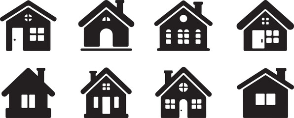 Fototapeta premium Set of eight simple black house icons