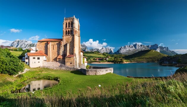 view of church of riano province of leon cantabrian spain