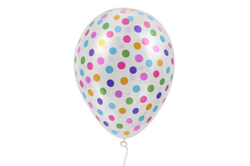 Single colorful polka dot balloon floating against a transparent background, perfect for party invitations, greeting cards, or any festive design
