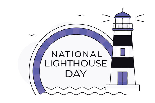 National lighthouse day commemorative sign and badge design for travel