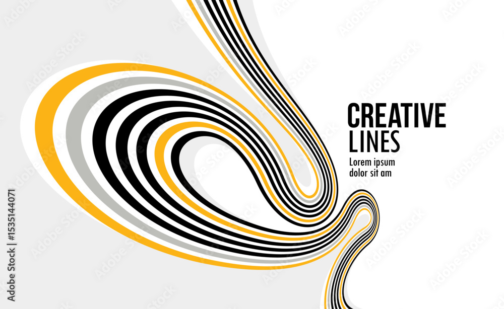 Poster 3d lines in motion vector abstract background, creative and dimensional curved stripes dynamic compo
