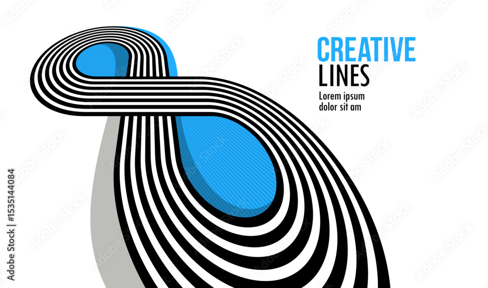 Poster 3d lines in motion vector abstract background, creative and dimensional curved stripes dynamic compo