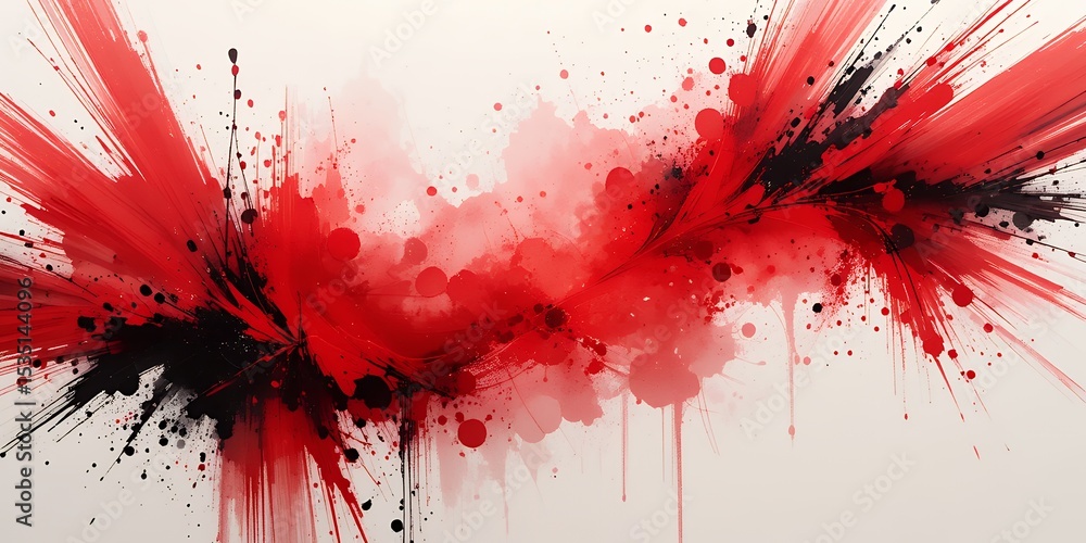 Poster abstract dynamic splatter of red and black paint creating dramatic visual impact