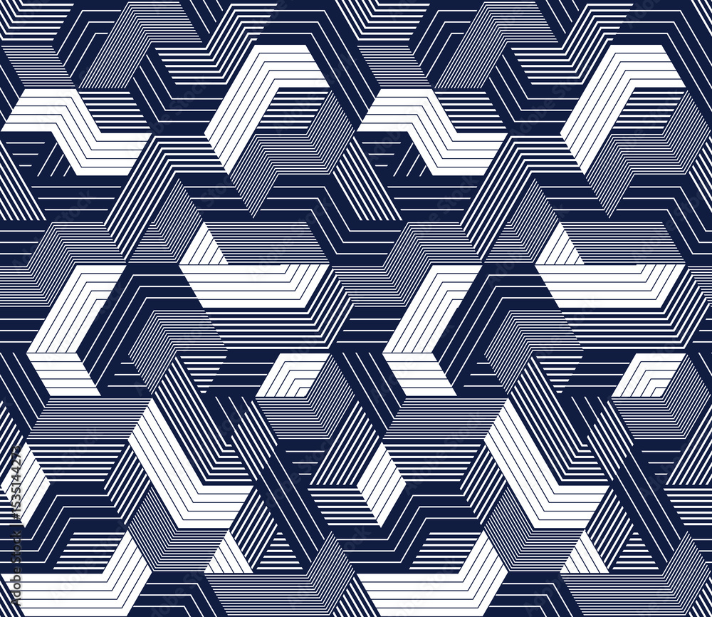Poster cubic surreal maze seamless pattern, trippy unreal vector geometric abstract background, impossible 