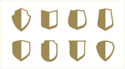 Classic shields vector set, ammo emblems collection, defense and safety icons, empty and blank design elements.
