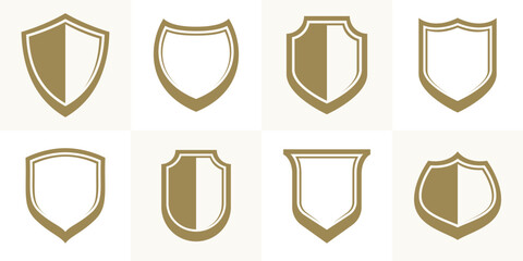 Classic shields vector set, ammo emblems collection, defense and safety icons, empty and blank design elements.