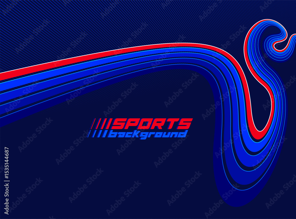 Poster sports activities games and racing vector linear background in 3d perspective rotation, dark red and