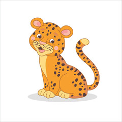 Cartoon leopard on white background. Vector illustration.