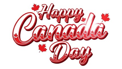Vibrant Canada Day Animation: Stylized Red Text Celebrating Canadian National Holiday with Maple Leaf Accents on a Clean White Background for Patriotic Celebrations and Design Projects