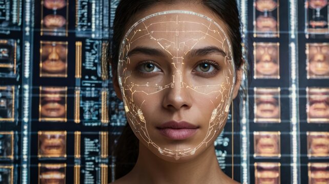 Woman's face with digital overlay