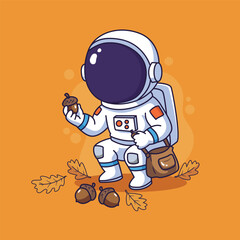 astronaut with acorn and hazelnut in autumn . vector illustration  © Bara Shofiyan 