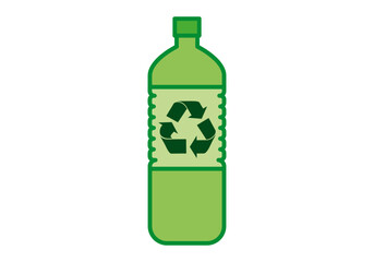 Botella verde con icono de reciclaje en fondo blanco