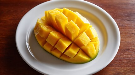 Sliced Mango on a White Plate