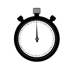 Simple black and white stopwatch icon in a flat minimalist style. Perfect for use in sports timing, countdown illustrations, productivity apps, and UI/UX design elements
