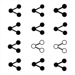 Twelve Share Icons Black and White Circles Connected Lines Social Media Network Graphic Design Elements Vector Illustration for Design, Business, and Stock Platforms