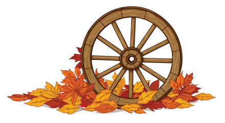 Old Wagon Wheel with Autumn Leaves

