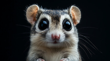 Obraz premium Close-up Portrait of a Sugar Glider with Expressive Eyes Against a Black Background