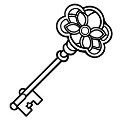 Antique Key Pin Line Illustration