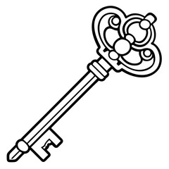 Antique Key Pin Line Illustration