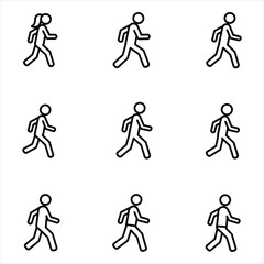 Nine Simple Black Line Drawings of Walking People Figures Variations in Pose and Gender person human Vector Illustration for Design, Business, and Stock Platforms
